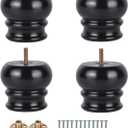 Michanco 3 Inch Chunky Bun Feet Set of 4 Wood Legs for Furniture Replacement Wooden Black Feet for Sofa Couch Ottoman Screw in
