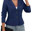 ELLEVEN Women's Casual Stretchy Knit Blazer,Lightweight Slim Fit Jackets Long Sleeve Business Suit with Pockets (Navy Blue)