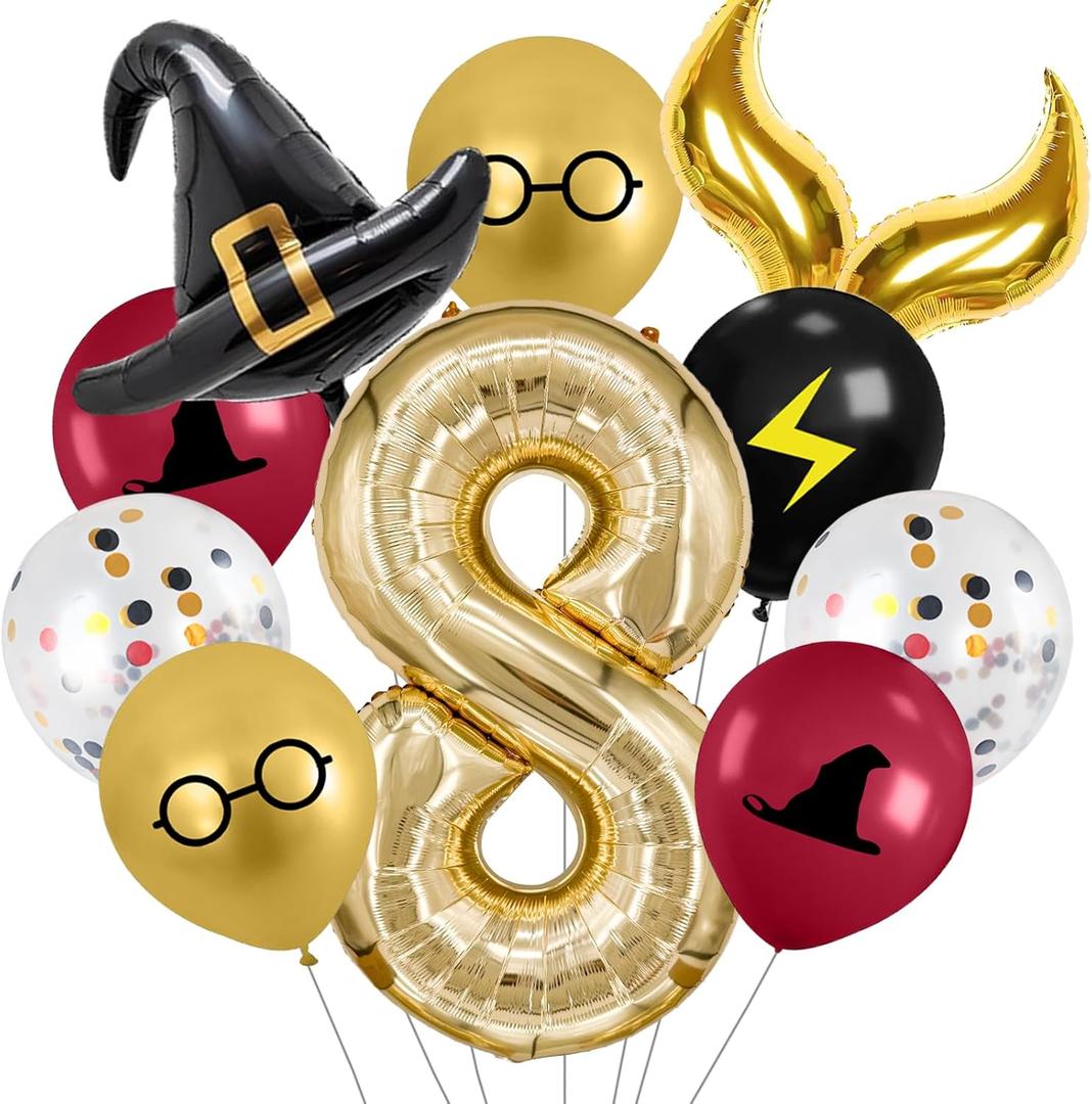 40-inch Number Magic Wizard School Balloons, Magic Wizard Themed Party Decorations, Snitch Balloons Suitable for Magic Themed Birthdays Baby Shower Party Supplies (Number 8)