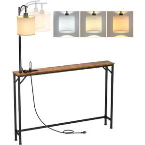 keomaisyto Skinny Console Table with Outlet, Narrow Sofa Table with 3-Color Light, Behind Couch Table with 3 Color Temperatures Led Bulb for Living Room, Bedroom, Entryway, Hallway