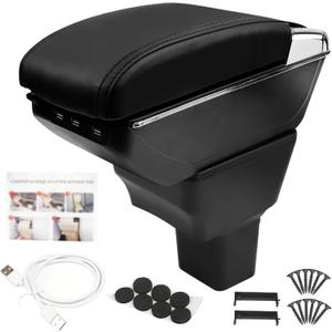 Center Console Armrest Compatible with Nissan Kicks 2016 2017 2018 2019 2020 2021 with 7 USB Port Cup Holder Double Layer Organizer Storage Box (All Black)