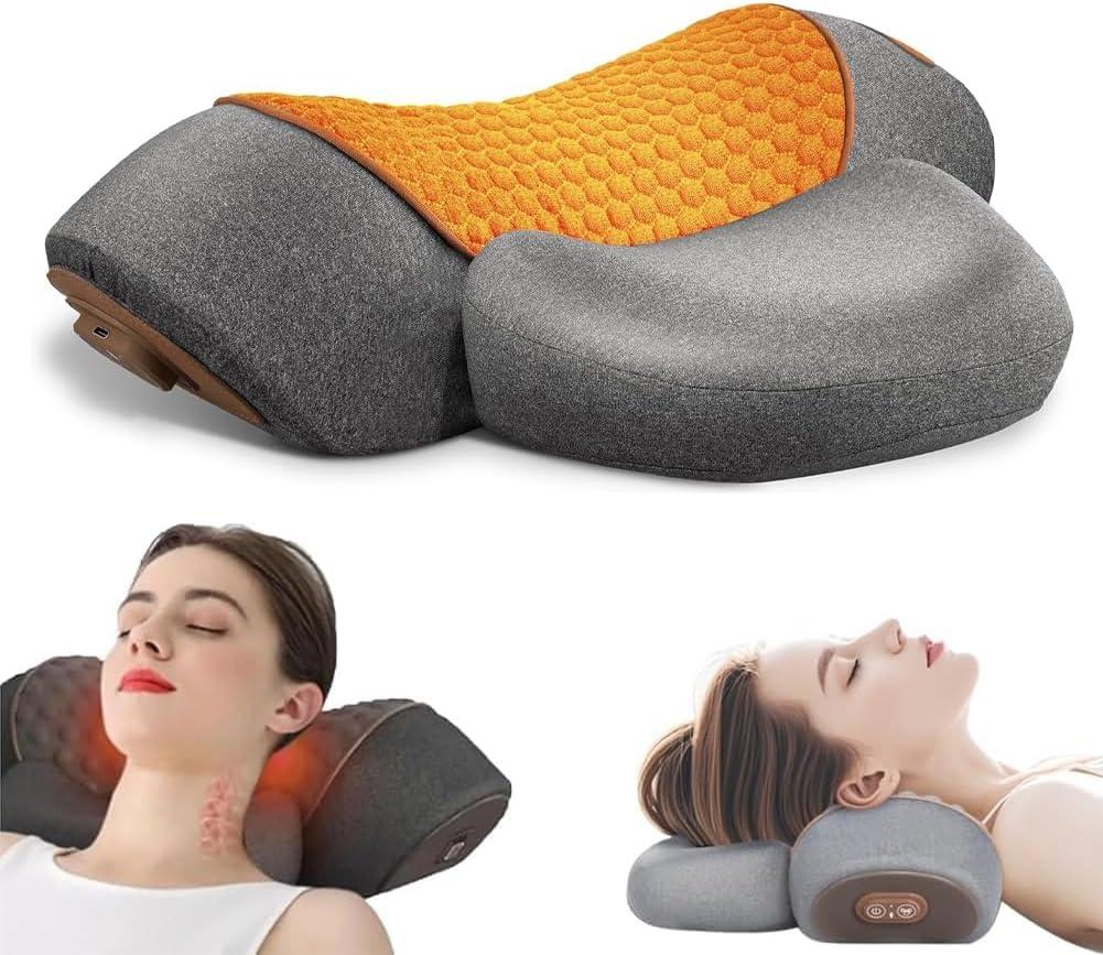 Neck Massager, 2025 Upgrade 3-in-1 Neck Massager Pillow Hump for Shoulder, Deep Tissue with Heating and Traction Function, Memory Foam Pillows for Sleep Aid and Relaxation(Dark Gray)