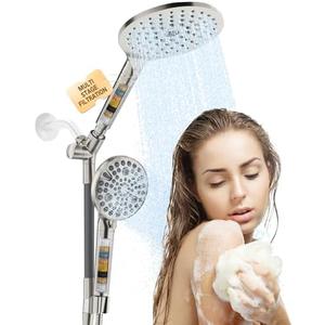 HEROBAI Filtered Rainfall Shower Head with Handheld Spray Combo, Dual Shower Head Combo High Pressure, Double Sprayer Filter Shower Head with Extra Long Hose & Adjustable Shower Arm (Brushed Nickel)