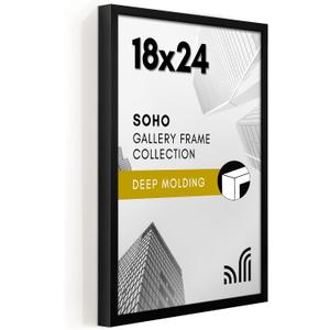 Americanflat 18x24 Poster Frame with Polished Plexiglass - Soho Collection - Gallery Style Deep Molding Picture Frames for Wall Display - Black