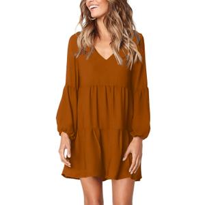 Amoretu Dresses for Women Tunic Dress V Neck Swing Shift Dresse Loose Fit, Summer, Fall, 2026 (Brown, S)