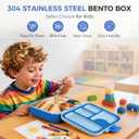Kids Stainless Steel Bento Lunch Box, 4 Compartments | Leak-Resistant 4 Cups Lunch Container for Ages 4+ with Easy-Open Latch, Removable Seal & Meal Feedback Icon
