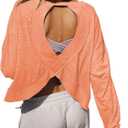 Women's Open Back Workout Crop Top Long Sleeve Casual Athletic Shirts Yoga Tee (Medium, Coral)