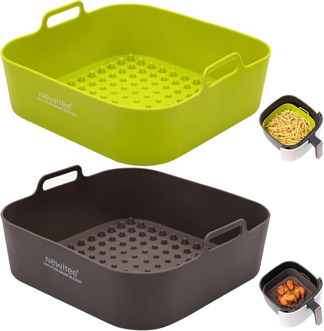 Air Fryer Silicone Liners 5 Qt For Ninja AF141/AF181/COSORI, 2 Pack BPA Free Platinum Air Fryer Basket Liners, Square Ninja Reusable Silicone Liner Accessories Replacement for Parchment (7.8''Lx 7.8''W x 2.3''H)
