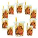 The First Years Take & Toss Moana Straw Cups - Spill-Proof Kids Cups with Snap-On Lids and Straws - Portable and Dishwasher Safe - 10 Oz - 10 Count - Ages 18 Months and Up