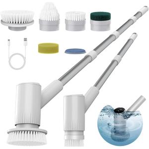 AIRROBO Electric Spin Scrubber, Cordless Electric Scrubber for Cleaning, 300 Mins Runtime, 6 Brush Heads, 47" Adjustable Handle, IPX7 Waterproof for Bathroom, Kitchen, Floors, Tiles, Car Cleaning