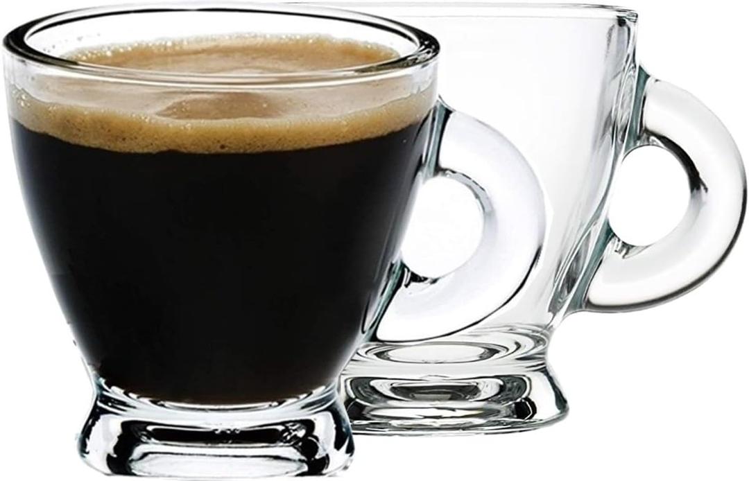 BOHEM'S Espresso Cups, 3.2 oz Small Demitasse Clear Glass Espresso Drinkware, Set of 2, Espresso Shot Glasses, Clear Expresso Coffee Cups, Tazas de Cafe Expreso
