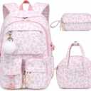 Backpack for Girls, 3PCS Corduroy Girls Schoolbag Set with Lunch Bag & Pencil Pouch, Lightweight Teen Girl Backpacks for Elementary Middle High School Bookbag Laptop Bag Travel Daypack