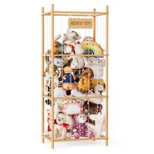 SpaceAid Stuffed Animal Storage Organizer, Wood Animals Zoo Toy Plushies Storage Holder, Large Capacity Plush Toy Cage for Playroom Organization, 22.8" Wide, Natural