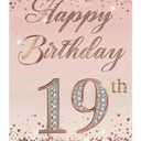19th Birthday Door Cover 71x35 Inch Elegant Rose Gold Glitter Happy Birthday Banner for Girls Sparkling Diamond Number Nineteenth Milestone Celebration Party Photo Booth Prop Wall Decor