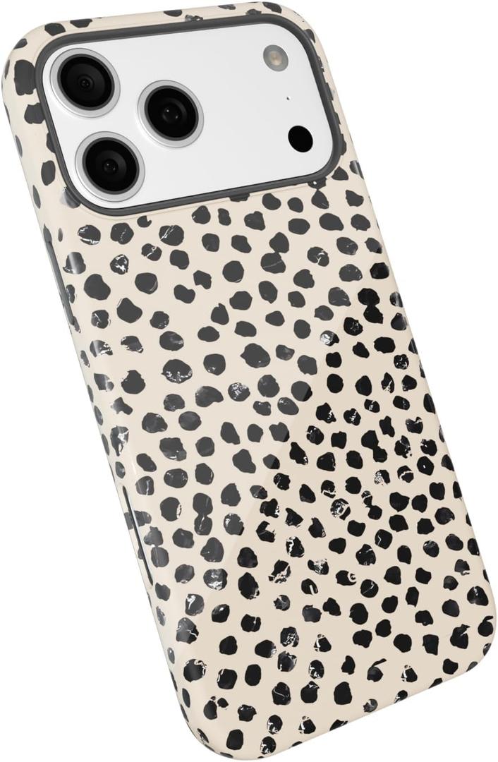 for iPhone 17 Pro Max Case Cheetah Print, Leopard Pattern Phone Case for Women Girls, Girly Cute Thin Slim Hard Shell Plastic Cover, Luxury Aesthetic Trendy Animal Design, Beige Polka Dots