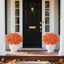 2 x Alupssuc 24 Bundles Artificial Fall Mums Flowers for Outdoors Decoration, UV Resistant Silk Violet and Faux Eucalyptus Autumn Fake Plants for Outside Indoor Yard Home Patio Porch Decor