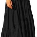 ANRABESS Womens Boho Elastic High Waist Pleated A-Line Flowy Swing Asymmetric Tiered Maxi Long Skirt Dress with Pockets (Medium)