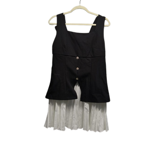 Women  Sleeveless Pleated Dress Solid Color Office Lady Slim Mini Dresses, M/L