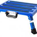 Homeon Wheels Aluminium RV Steps Adjustable Folding Step Stool with Non-Slip Rubber Feet, Stable Platform Supports 1000bs, Safety Strips, Handle, Easy Carry, Outdoor Camper Trailer Travel - Blue