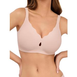 LUCKMEEY Bras for Women No Underwire Wave Push Up Wireless Bra Seamless Bras Full Coverage Bralettes Lift Everyday Bras (Beige, L)