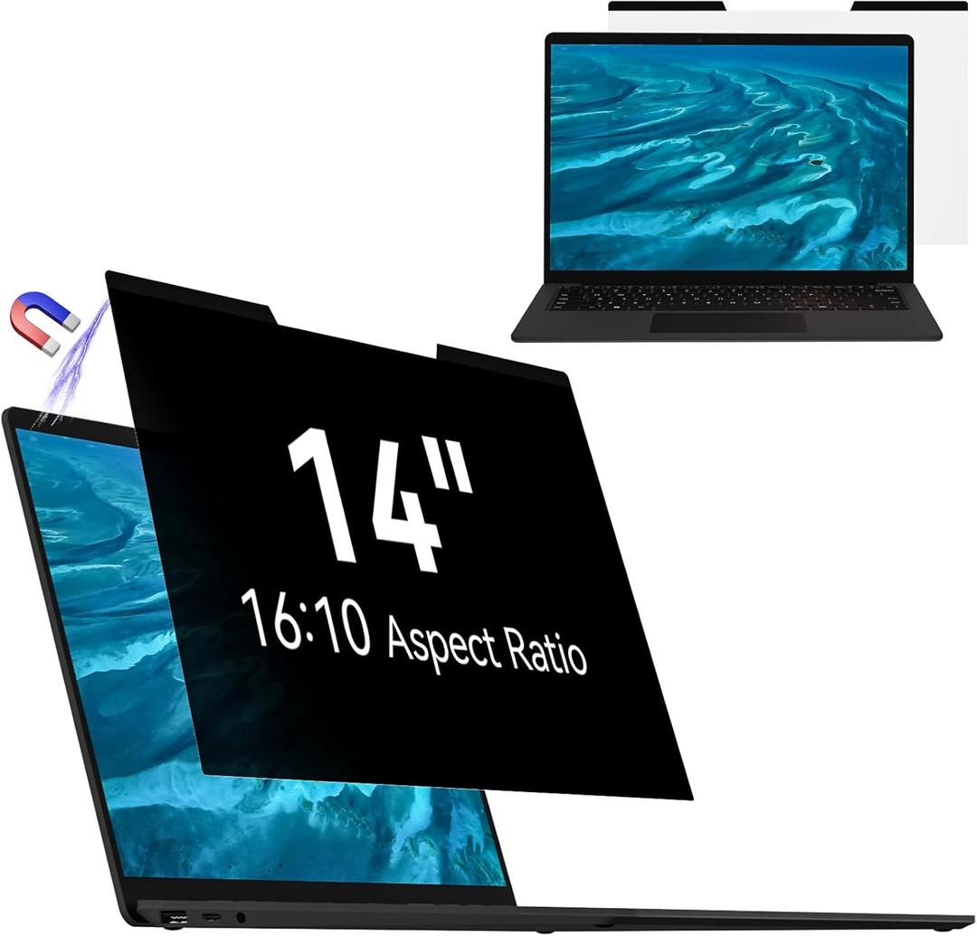 Mamol Magnetic Laptop Privacy Screen 14 Inch , 16:10 Aspect Removable Anti Glare Protector Blue Light Privacy Screen Filter,Filter Shield Compatible with HP/Dell/Acer/Asus/Samsung/Lenovo/Thinkpad Envy