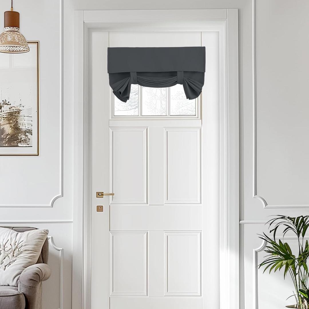 Vatge Grey Door Curtains - Privacy Thermal Insulated Front Small French Curtain for Glass Door Window Decoration Short Curtains for Festive Decoration, 1 Panel, W26 x L20, Grey