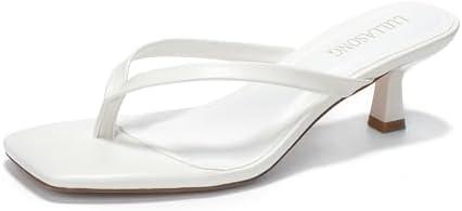 LULLASONG Women's Kitten Heels Sandals Square Open Toe Flip Flop Heels 1.8-2 Inch Heeled Sandals for Women 7