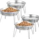Wellbro Cat Food Bowls, 4 Pcs Stainless Steel Cats Food and Water Whisker Fatigue Shallow Dishes, Small Dog Puppies Fat Faced Cat Kitten Supplies (4 Pack Raised Bowls)