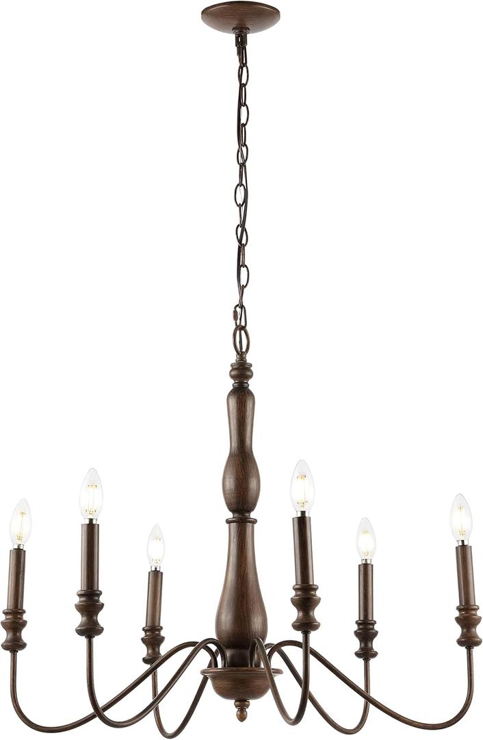 JONATHAN Y JYL7597A Victoria 29" 6-Light Rustic Midcentury Iron LED Chandelier Farmhouse Classic Dining Room Living Room Kitchen Island Foyer Bedroom Lobby, Brown