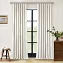 Natural Cream Pinch Pleated 100% Blackout Curtains 95 Inches Long Linen Room Darkening Window Curtains for Living Dining Room Bedroom Memory Shape Thermal Insulated Pinch Pleat Double Layer Drapes