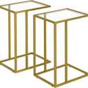 C Shaped End Side Table Set of 2,Couch Sofa Table for Small Space,Tempered Glass Snack Side Table with Metal Frame for Living Room, Bedroom, Bedside, Modern Style, Gold