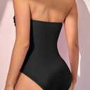 Eomenie Women One Piece Tummy Control Swimsuit Halter Scallop Trim Bathing Suits 1 Piece Vintage Ruched Slimming Swimwear (Black, S)