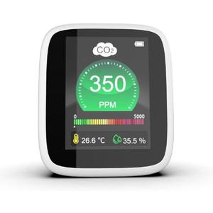 CO2 Carbon Dioxide Air Quality Monitor, Pollution & Ventilation Meter, Tester; Detect & Test Indoor Air Ventilation Levels with CO2 PPM Levels, Temperature and Humidity Sensor Readings on LED Screen