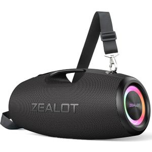 ZEALOT Bluetooth Speaker,120W Wireless Outdoor Speaker with Subwoofer,IP67 Waterproof with LED Light,Bluetooth 5.2 for Camping,Beach,Gifts(Black)