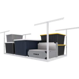 FLEXIMOUNTS 3x6 Overhead Garage Storage Adjustable Ceiling Rack 72" Length x 36" Width x 40" Height, 450lbs Weight Capacity, White
