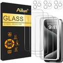 Ailun 3 Pack Screen Protector for iPhone 15 Pro Max [6.7 inch] + 3 Pack Camera Lens Protector with Installation Frame,Sensor Protection,Dynamic Island Compatible,Case Friendly Tempered Glass Film