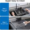 Apartment RV Small Dish Drainer Drying Rack Over The Sink In Stainless Steel for Narrow Kitchen, Counter Space Saving Compact Expandable Metal Plate Dryer Strainer, Modern Above Wire Drain Holder