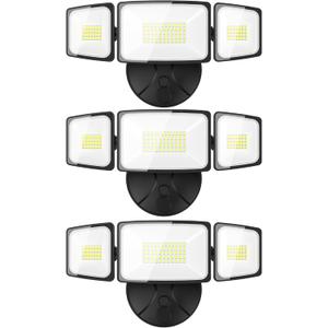 Onforu 3 Packs 60W Flood Lights Outdoor, 6000LM Brightness Security Lights,Switch Controlled, IP65 Waterproof, 6500K Exterior LED Flood Light with 3 Adjustable Heads for Yard Home (Black)