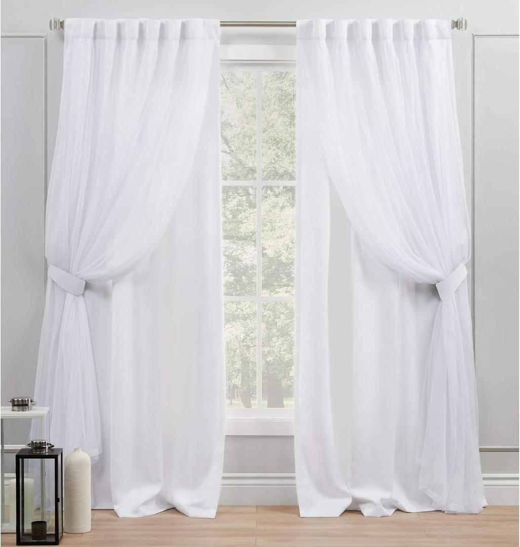 Exclusive Home Curtains Exclusive Home Catarina Layered Solid Room Darkening Blackout and Sheer Hidden Tab/Rod Pocket Top Curtain Panel Pair, 52x108, Winter 2 Count