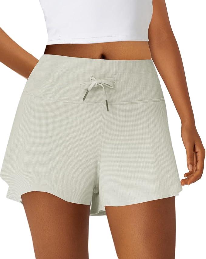 Leapstride Athletic Shorts for Women Flowy Tennis 2-in-1 Running High Waist Shorts- with Pockets Butterfly Workout Gym Casual, L