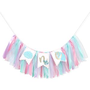 Mermaid One Year High Chair Banner - Under The Sea 1st Birthday Party Decorations, Girls First Mermaid Party Banner,Under The Sea Birthday Highchair Banner, First Birthday Photo Prop Cake Smash