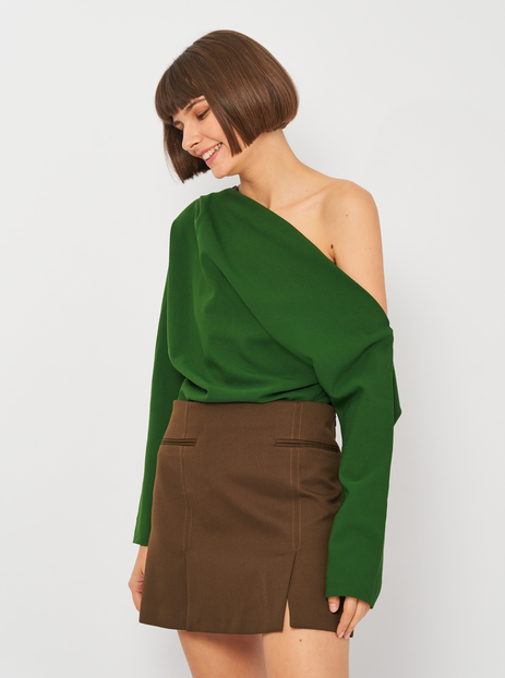 ZARA Top with Gathered Sleeve Green Size XS