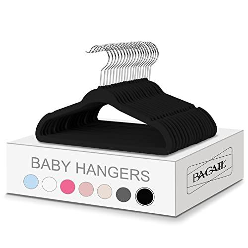 BAGAIL 50 Pack Kids Velvet Hangers 11 Inches Children's Clothes Hangers Non-Slip Baby Hangers for Infant/Toddler (Black)