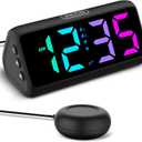 Netzu Loud Alarm Clock for Heavy Sleepers, Plugin RGB Vibrating Alarm Clocks with Bed Shaker, 5 Dimmers, 2 Alarms and Snooze for Bedrooms Hearing Impaired Deaf Adults (Black)