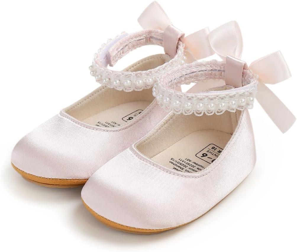 Baby Shoes Mary Jane Flats Non Slip Soft Sole Infant Toddler Sneakers First Walkers Party Christmas Dress Shoes (12-18 Months Toddler, A03 Pink)