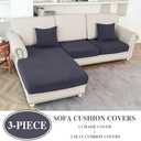 Couch Cushion Covers for Sectional Sofa L Shape Washable Separate Seat Chaise Couch Cover Stretch Sofa Slipcovers with 2 Pcs Pillowcases(2 Seater + 1 Chaise, Dark Grey)