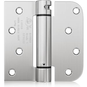 Haidms 3 Pack Self Closing Door Hinges 4 Inch Brushed Nickel Spring Hinge with 5/8'' & Square Radius Corner Adjustable Tension Spring Loaded Hinges for Residential & Heavy-Duty Exterior Door