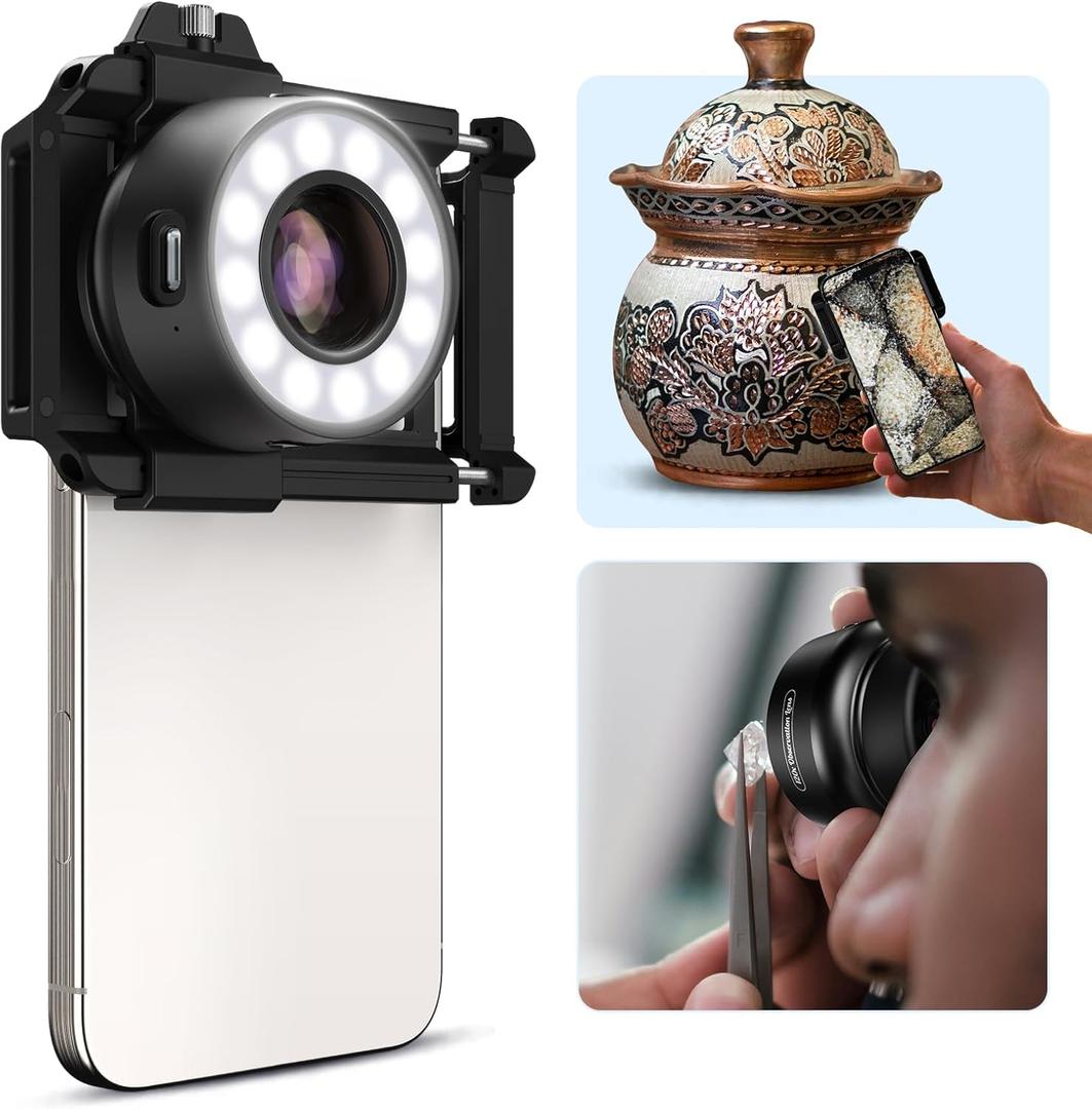 APEXEL 120X Phone Microscope Lens, Jewelers Loupe Magnifier with Eyecup/Illuminated LED Light/Universal Clip, Compatible with iPhone/Android Gems, Jewelry, Coins, Portable Mini Pocket Microscope