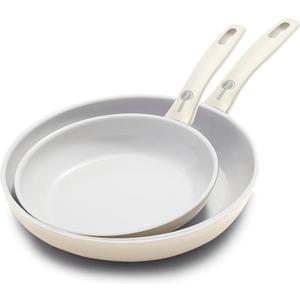 GreenPan Dover 8 10 2 Piece Frying Pan Skillet Set, Non-Toxic PFAS-Free Ceramic Nonstick Coating, Sear Saute Fry Egg Omlete, Dishwasher & Oven Safe, Stay Cool Handle, Easy Pour Rims, Cream White
