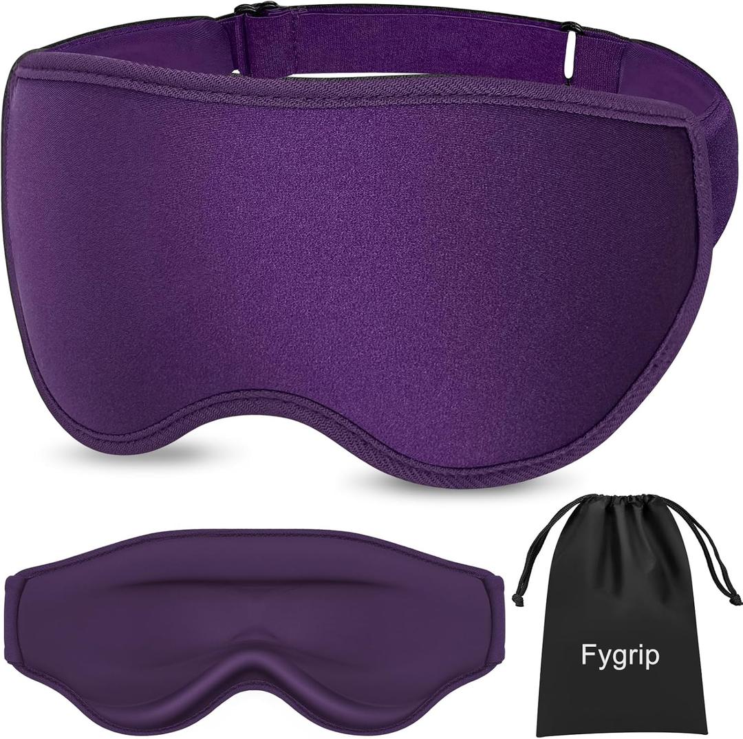 Fygrip 3D Eye Mask Sleep Mask for Men & Women, 100% Pressure-Free & Light Block-Out Eye Mask for Sleep with Easy Adjustable Strap, Night Eye Cover for Travel, Purple